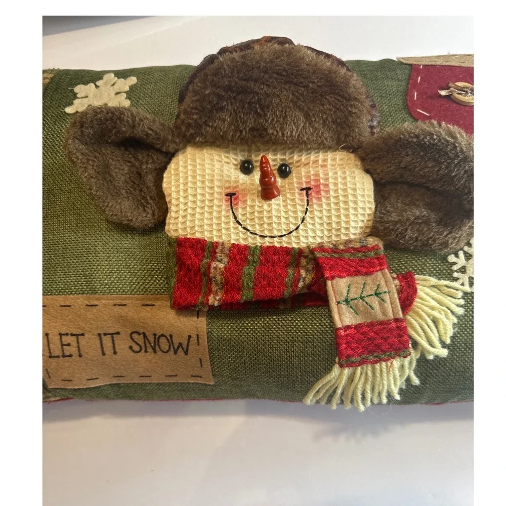 Hobby Lobby Snowman Decorative Pillow OS Green Red‎ Excellent Plaid Let It Snow